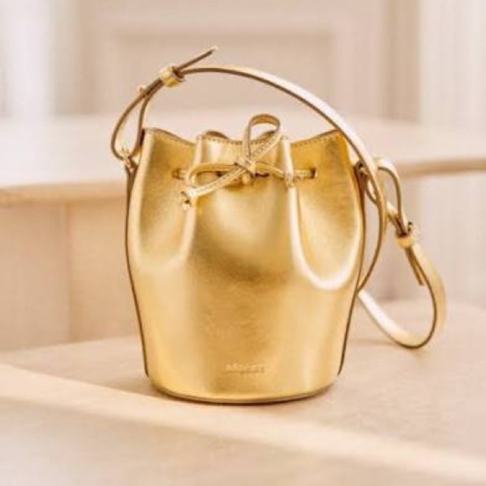 Sezane Gold Leather Farrow Bucket Bag.